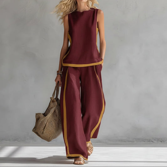 Conjunto para mujer que incluye chaleco sin mangas y pantalones de pierna ancha de talle alto