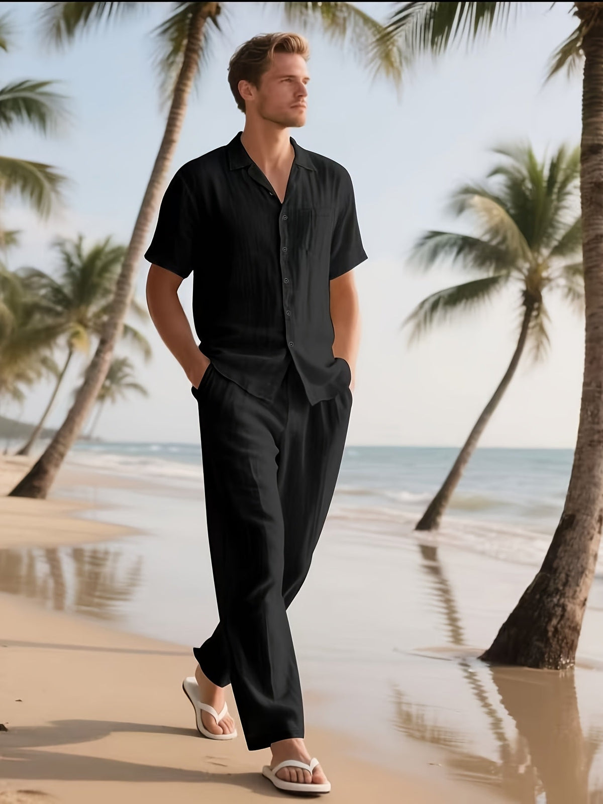 Completo casual da uomo in lino – Comodo e leggero, con pantaloni lunghi e maniche corte