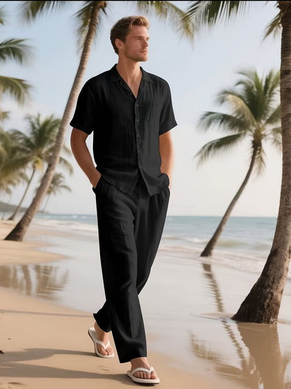 Completo casual da uomo in lino – Comodo e leggero, con pantaloni lunghi e maniche corte