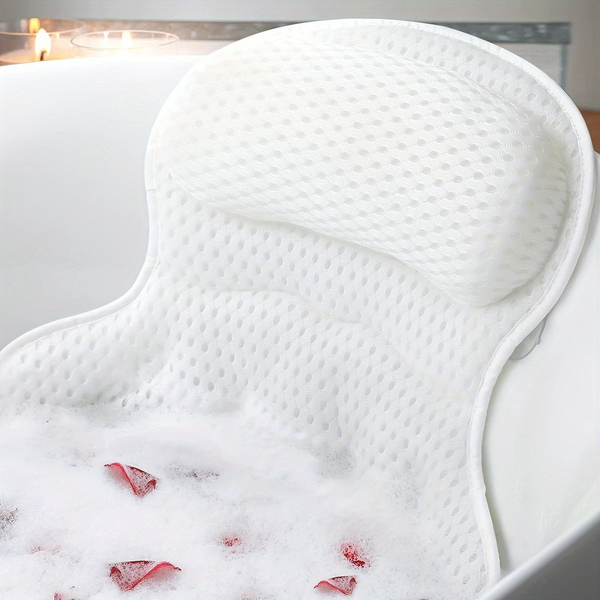LuxieSpa 4D Luxe Bath Cushion - Breathable Cushion with Neck and Back Support for a Relaxing Bath