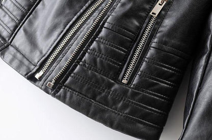 Black Leather Women's Jacket with Zip Pockets