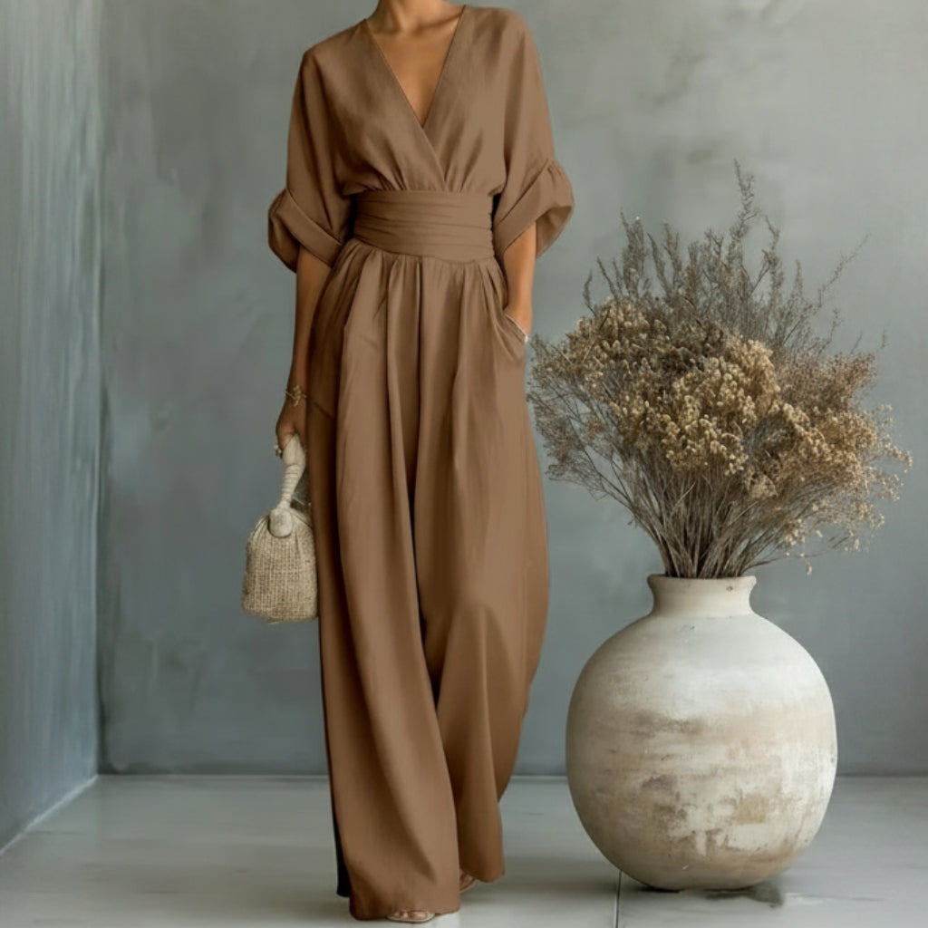 Summer Short-sleeved Jumpsuit V-neck