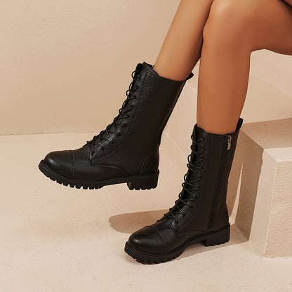 Black Ladies Lace-Up Ankle Boots with Zip Fastening and Comfortable Profile Sole