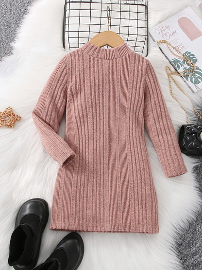 Girls' Long Casual Knitted Thermal Jumper with Round Neck for Winter - Jennida