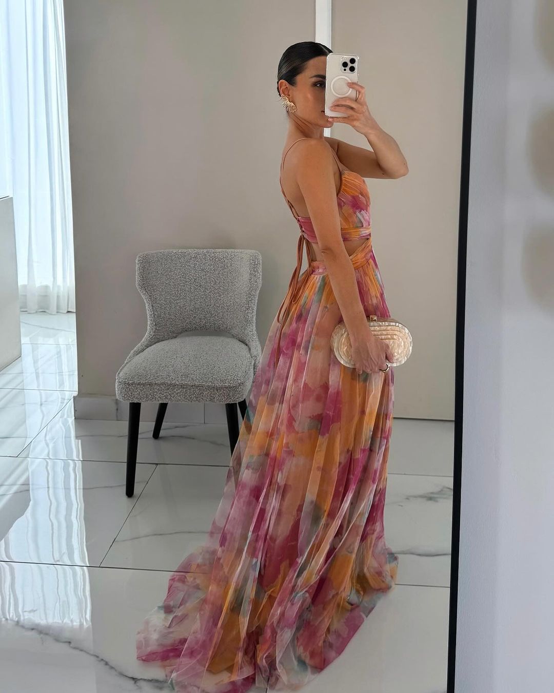 Ladies' Multi-Colored Maxi Dress with V-Neck