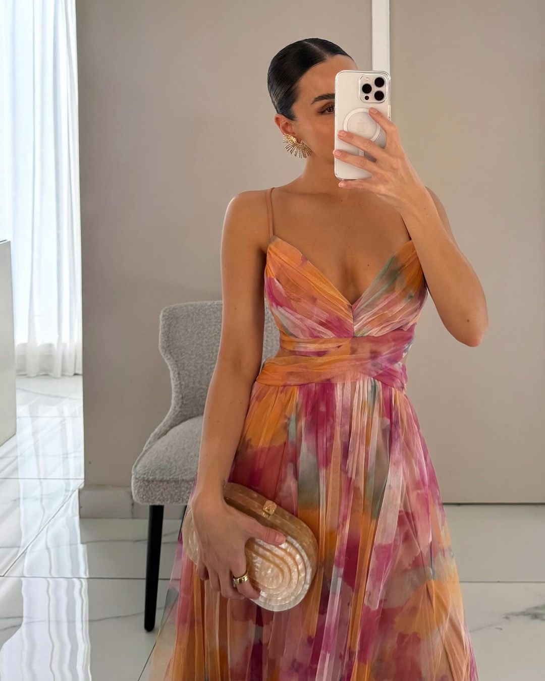 Ladies' Multi-Colored Maxi Dress with V-Neck