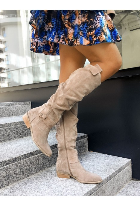 Elisabetta – Beige Damenstiefel mit hohem Schaft