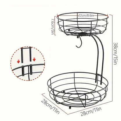 2-Tier Fruit Basket with Banana Holder – Metal Kitchen Organiser