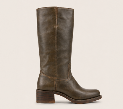 Ladies' Classic Leather Boots with Block Heel and Side Zip