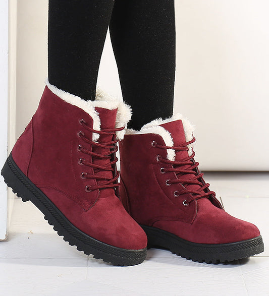 Botas de invierno cómodas forradas antideslizantes con cordones para mujer - Evelyn