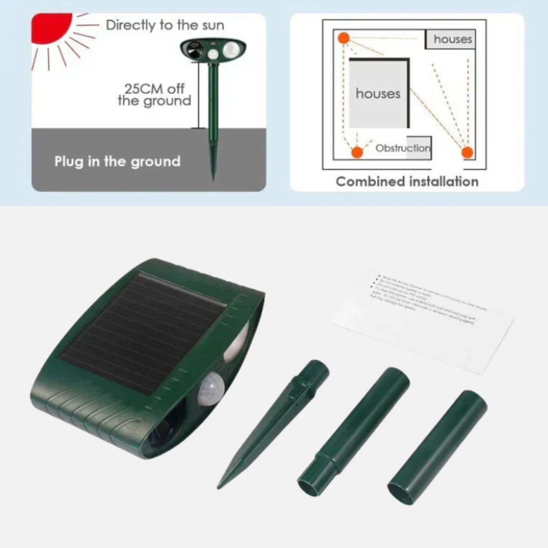 Ahuyentador ultrasónico de ardillas y alimentado por energía solar