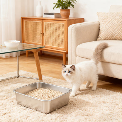 Extra Large Stainless Steel Cat Litter Tray with Low Entry – Durable and Hygienic Design