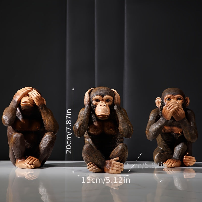 Set of 3 Chimpanzee Figurines - Playful and Realistic for Your Interior