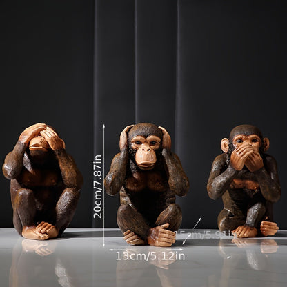 Set of 3 Chimpanzee Figurines - Playful and Realistic for Your Interior