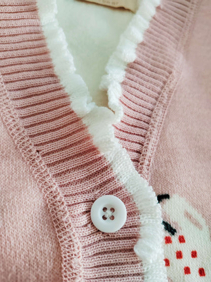 Cárdigan adorable con estampado de fresas para niñas - Estella