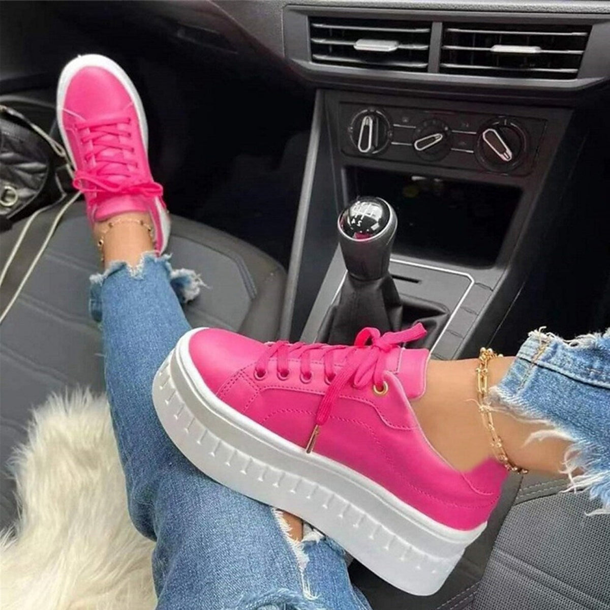 Sneakers met laag plateau en dikke zool voor dames