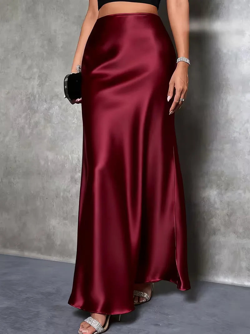 Jupe en satin taille haute