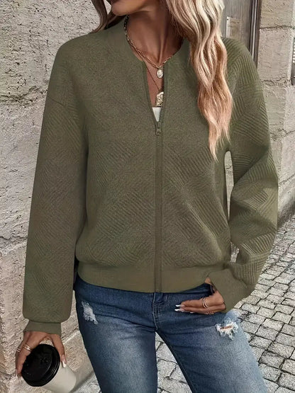 Ladies Light Bomber Jacket with Zip and Ribbed Cuffs