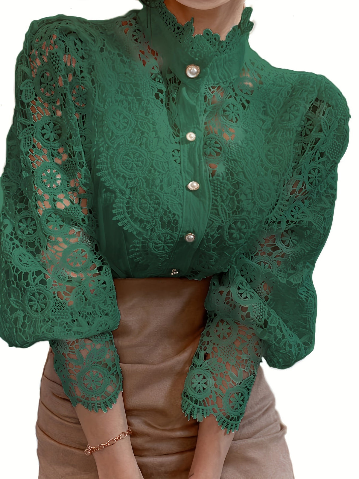 Victorian-Inspired Blouse with Pearl Button - Subtle Elegance for Every Occasion