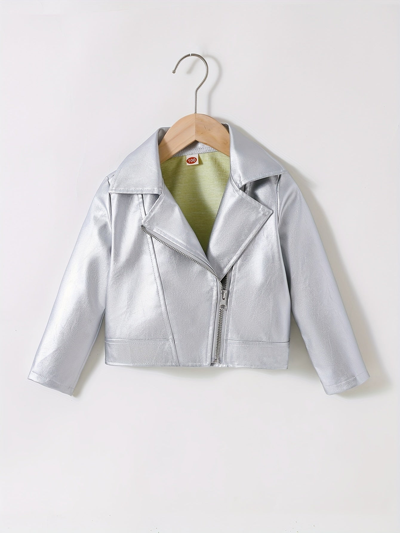 PU Leather Reversed Collar Asymmetrical Zip Jacket for Spring and Autumn - Zaira