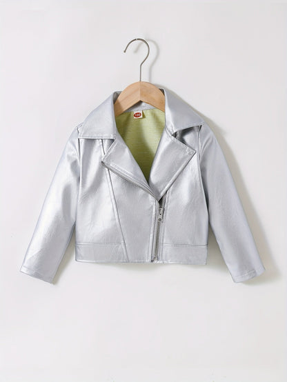 PU Leather Reversed Collar Asymmetrical Zip Jacket for Spring and Autumn - Zaira