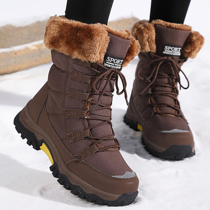 Ladies Waterproof Snow Boots with Faux Fur Trim and Laces