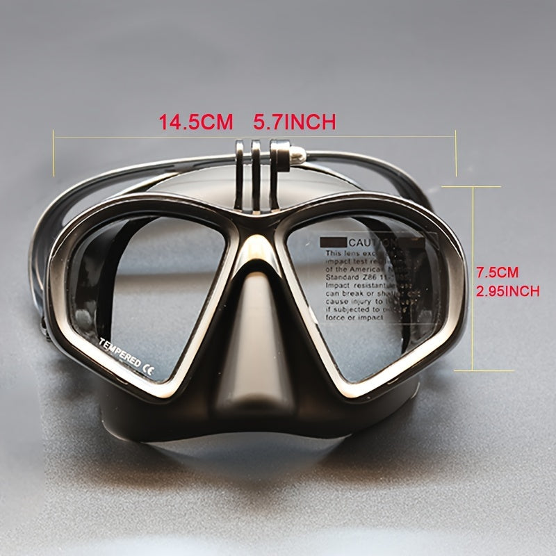 Tauchermaske aus gehärtetem Glas mit Aufbewahrungsbox - Tauchbrille mit Antibeschlagbeschichtung und Kamerahalterung