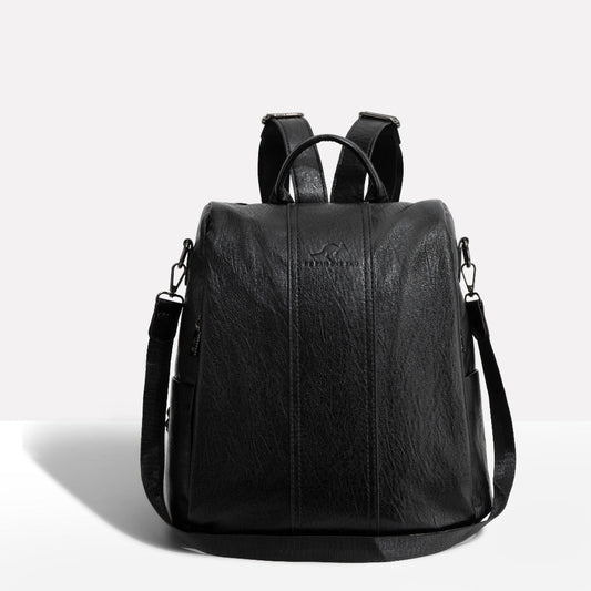 Mochila de cuero antirrobo para mujer, diseño convertible con bolsillos ocultos para viajes y uso diario.
