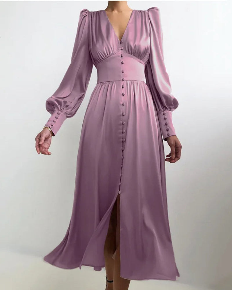Satin Maxi Dress with V-Neck for Women