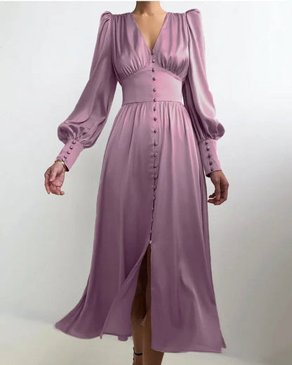 Satin Maxi Dress with V-Neck for Women