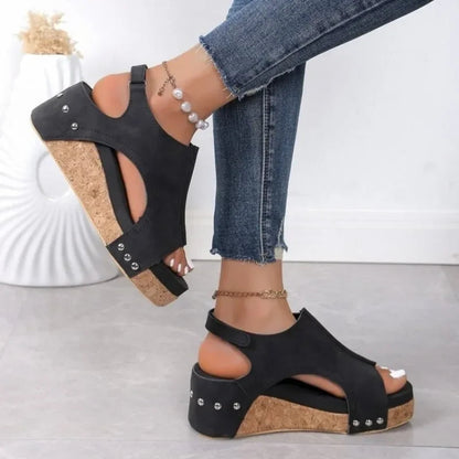 Summer Wedge Sandals with Open Toe and Adjustable Buckle Closure