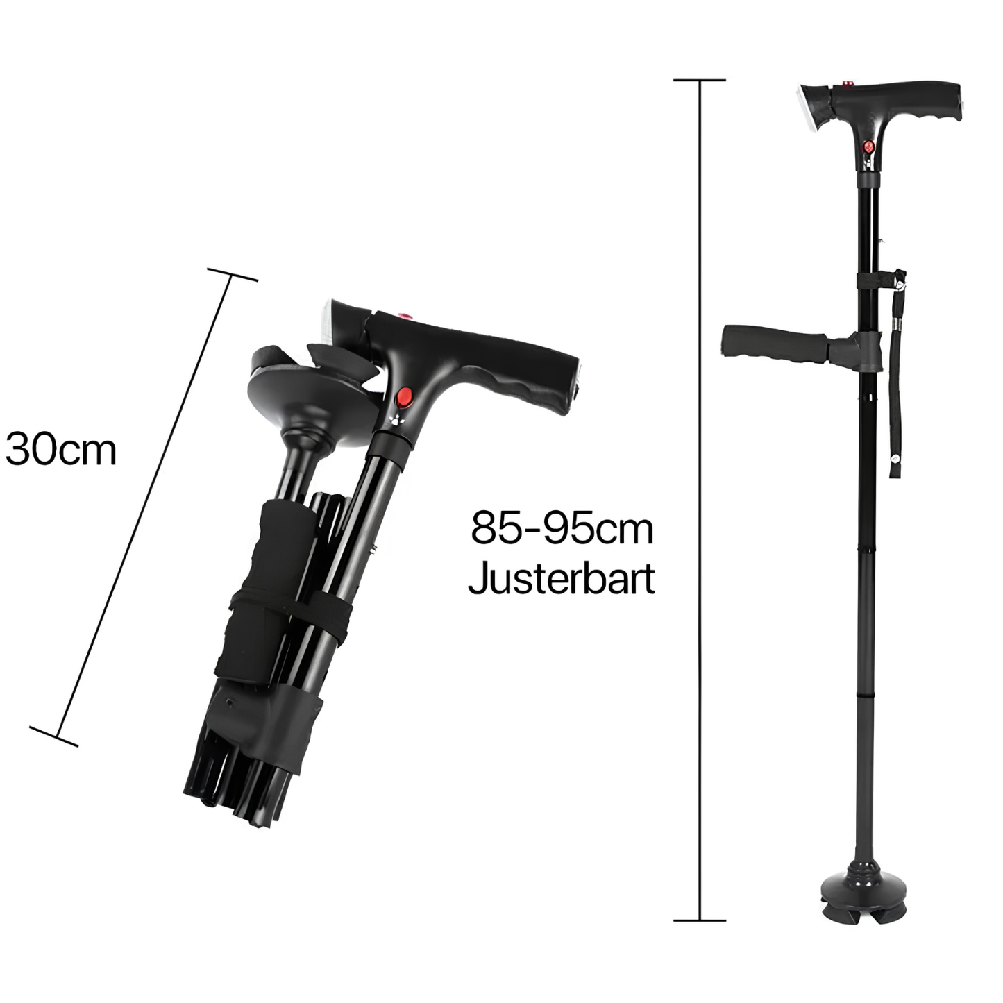 Foldable Walking Stick with Dual Handles, Alarm, and Light
