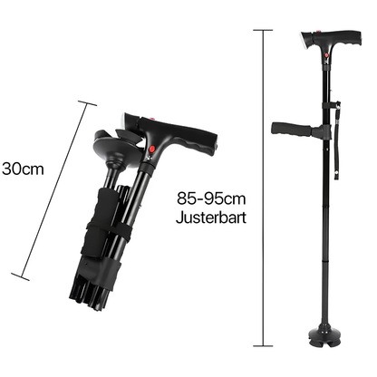 Foldable Walking Stick with Dual Handles, Alarm, and Light