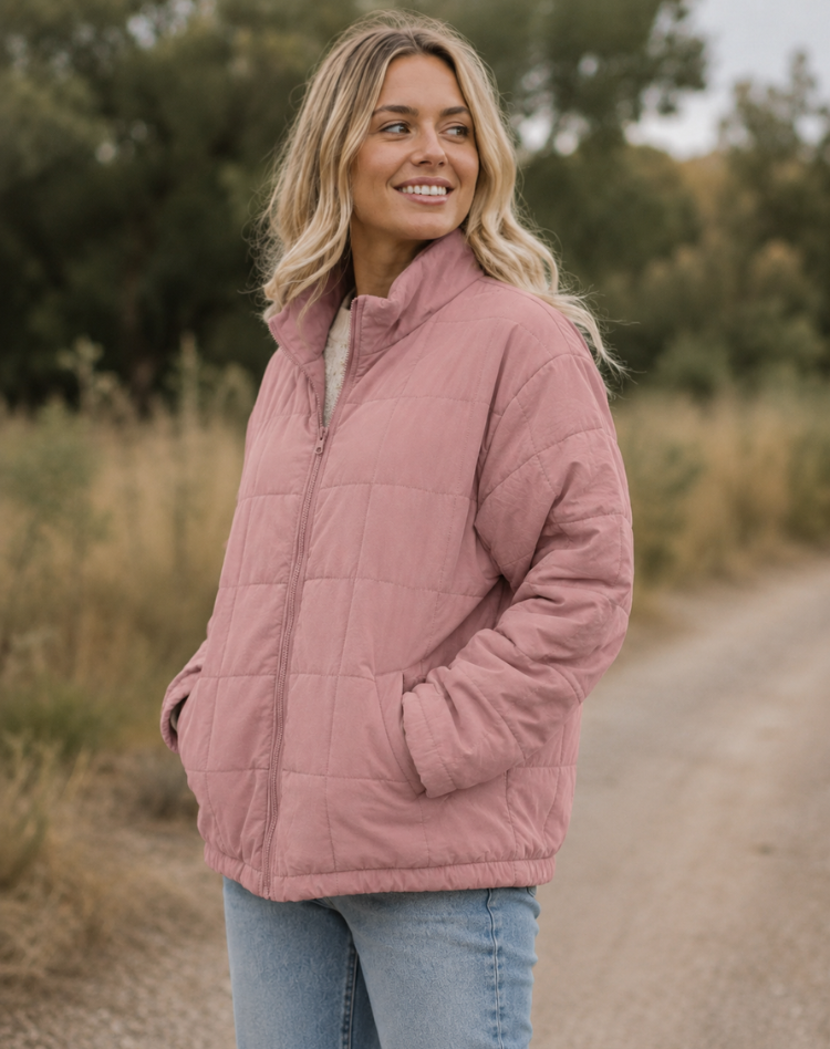 Quilted Bomber Jacket with Zip and Pockets
