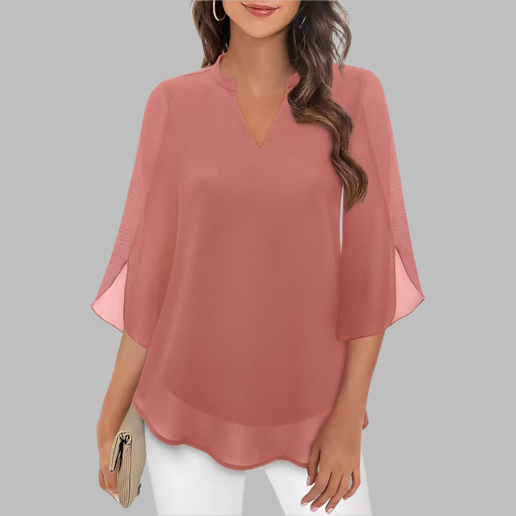 Summer Top with V-Neck and Petal Sleeves