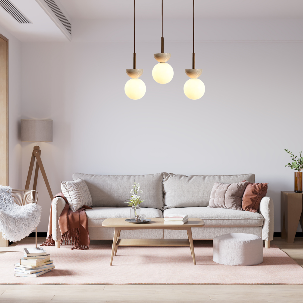 Round Travertine LED Pendant Lamp – Modern Elegance