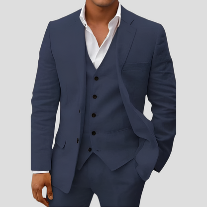 Completo da uomo in lino a tre pezzi: blazer, gilet e pantaloni