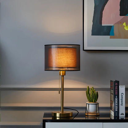 Lampada da tavolo vintage con doppio paralume in tessuto per una calda luce d’atmosfera a LED