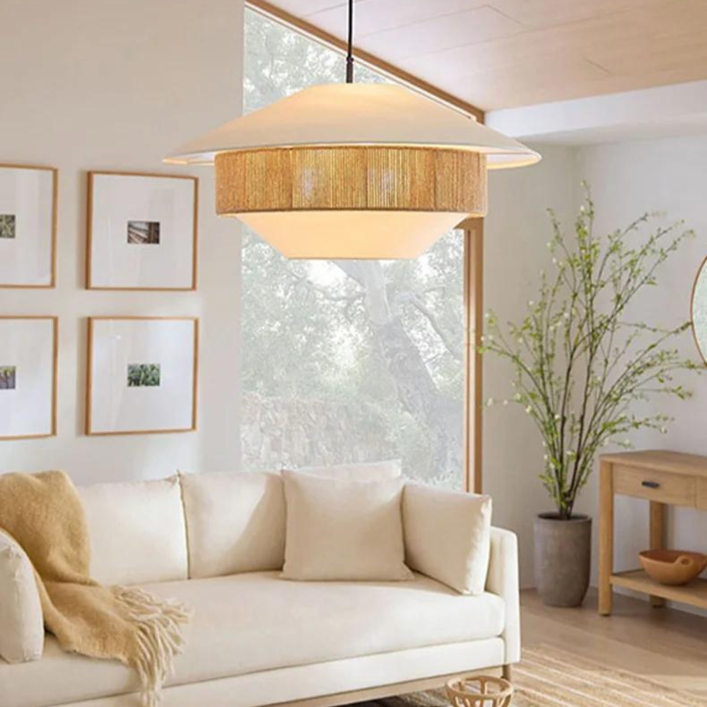 Elegant Rattan and Fabric Pendant Light
