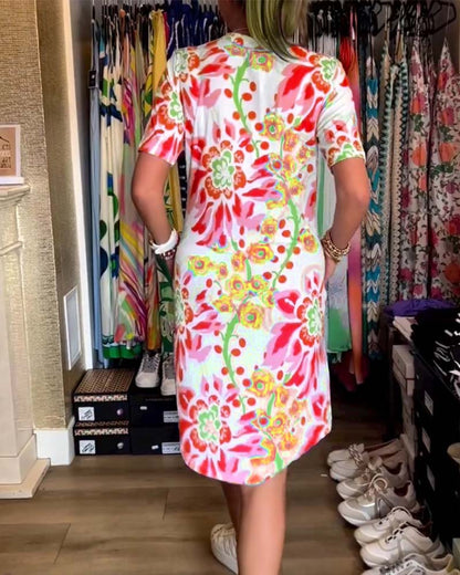 Dress with short sleeves and floral print - Rosalie