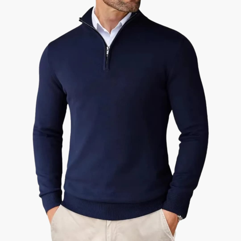 Men's Pullover with Quarter Zip and Ribbed Hem