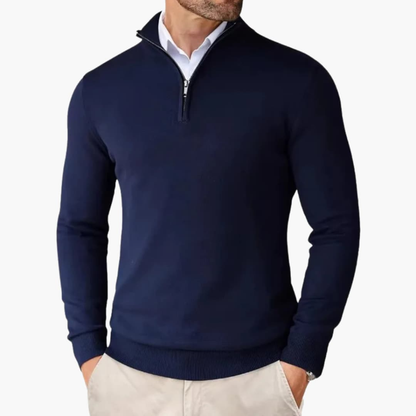 Men's Pullover with Quarter Zip and Ribbed Hem