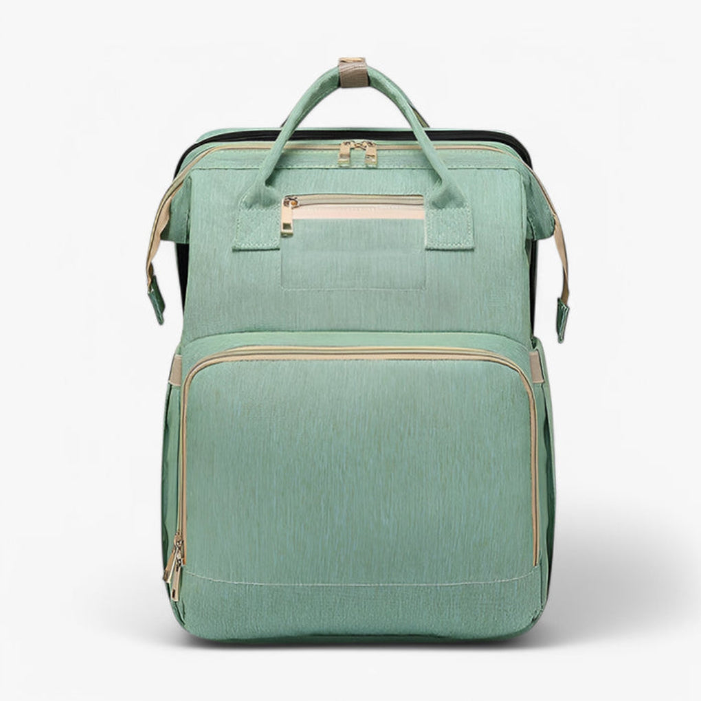 2-in-1 diaper bag with retractable crib