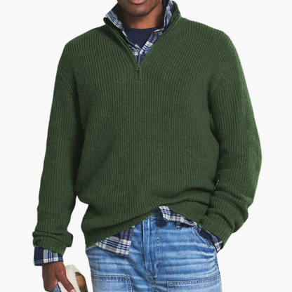 Men's Ribbed Knit Jumper with Half-Zip Neckline