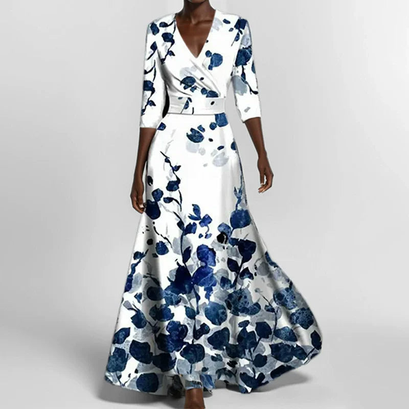 V-Neck Maxi Dress with Print and Pockets