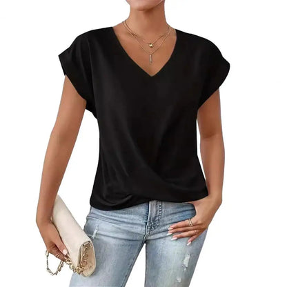 Stylish V-Neck Blouse with Pleated Detail