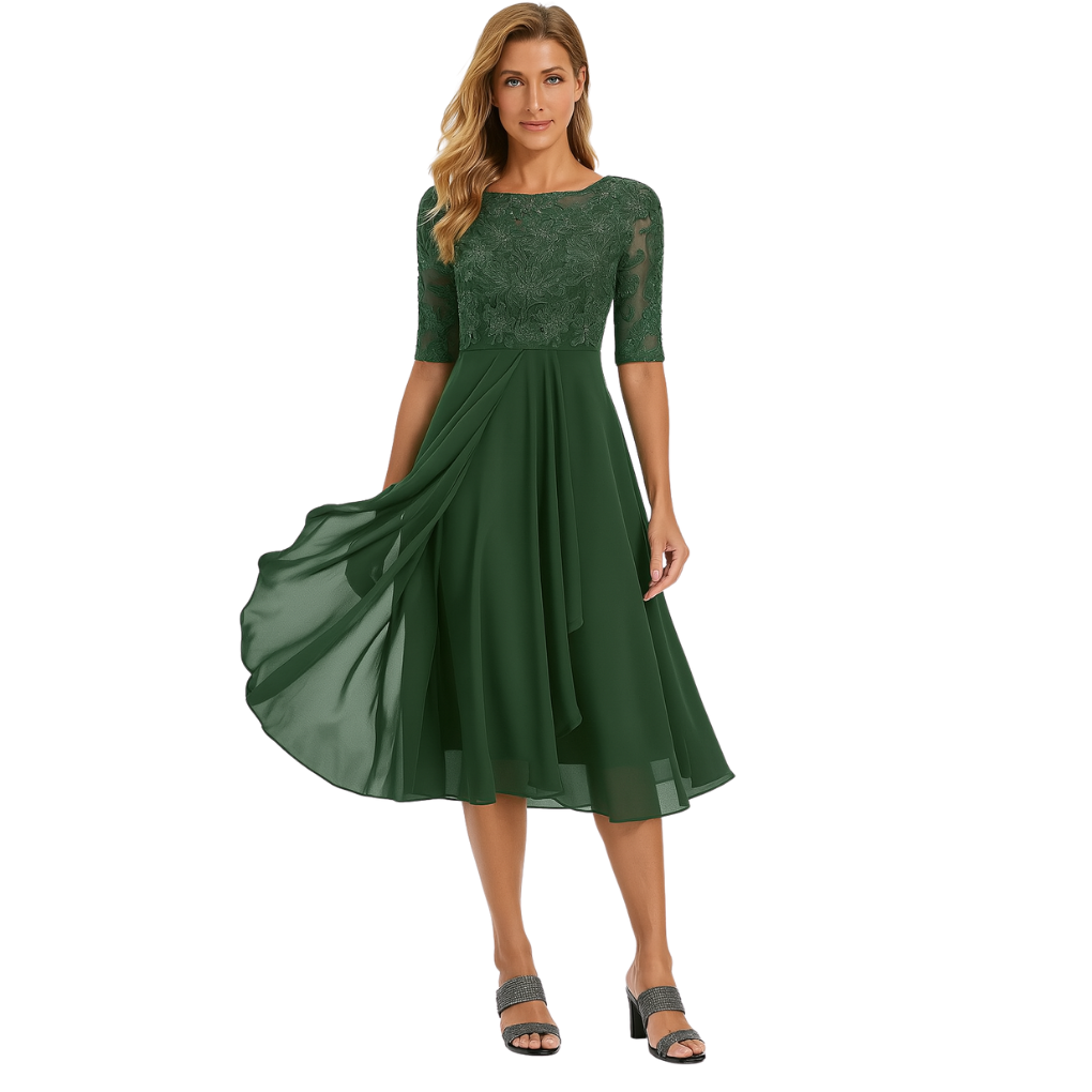 Midi dress for women made of lace and chiffon