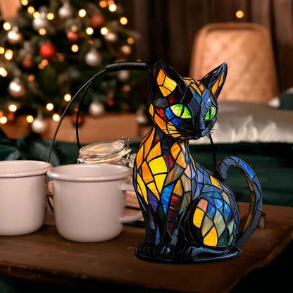 Candeeiro decorativo para gatos com design em mosaico e luz ambiente quente – Decoração elegante para a casa