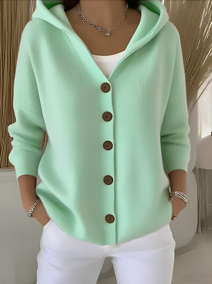 Knitted Ladies' Cardigan with Hood and Buttons for a Comfortable Casual Look
