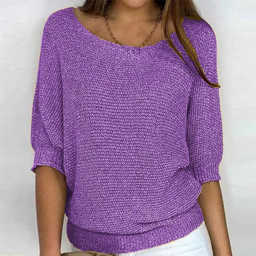 Noami – Warm Knitted Jumper with Butterfly Sleeves and Round Neck